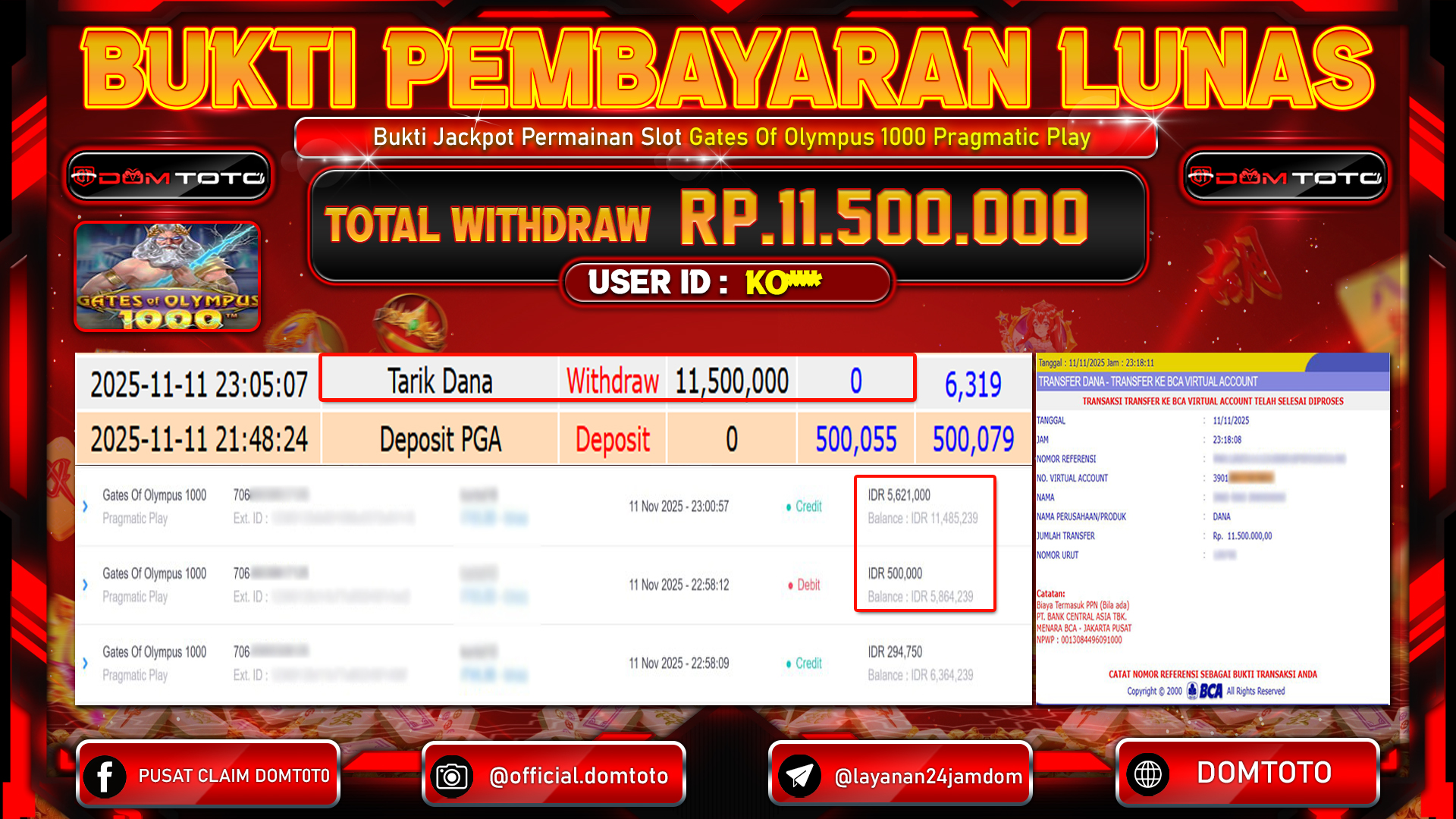 JACKPOT Slot Gates Of Olympus 1000 Pragmatic Play 11 NOVEMBER 2025